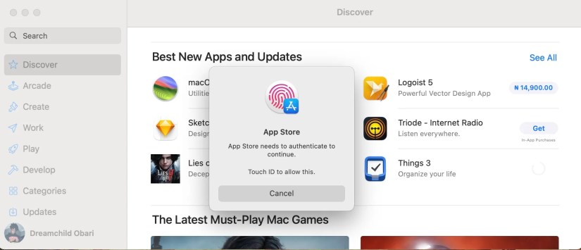 Prompt to use Touch ID to make payments on the App Store