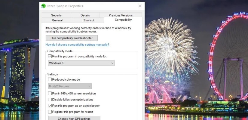 The Run this program in compatibility mode for checkbox