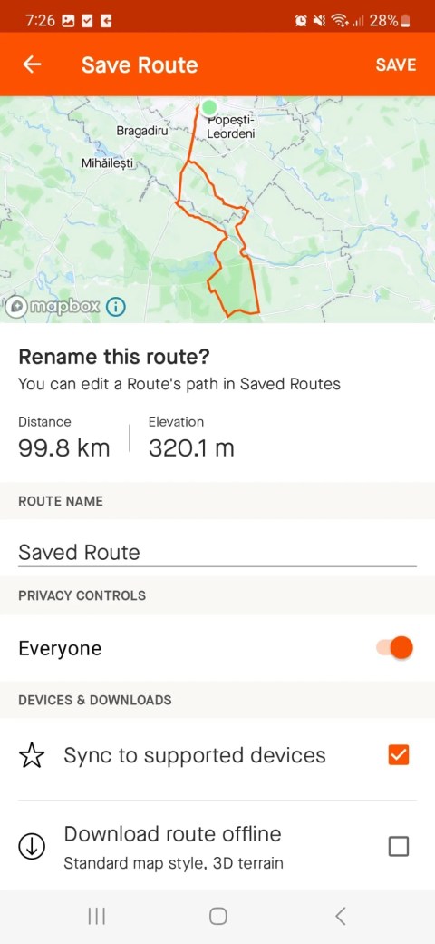 Edit the route before saving it