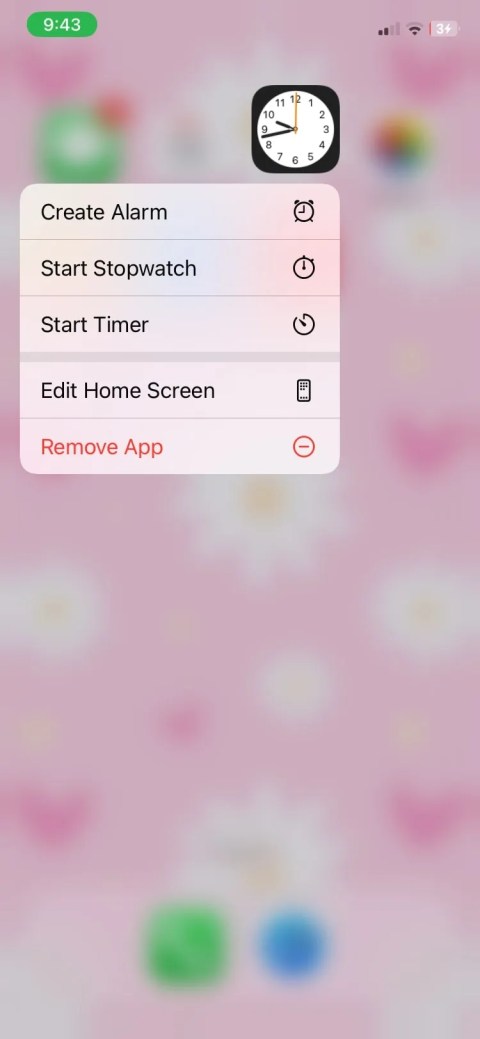 start timer option from pop-up menu