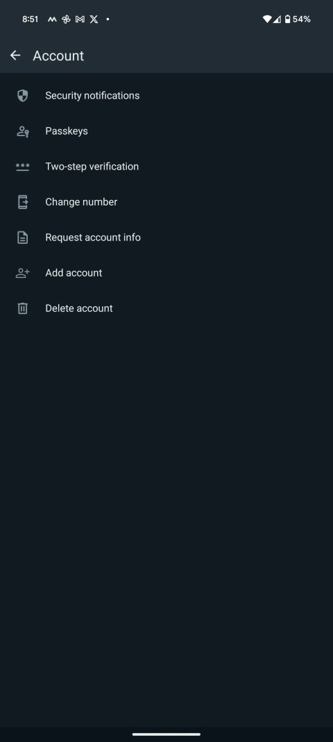 WhatsApp account settings on Android