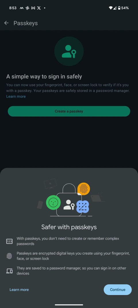 Creating a passkey in WhatsApp for Android