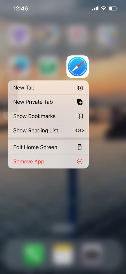 3d touch menu for safari in iphone home screen
