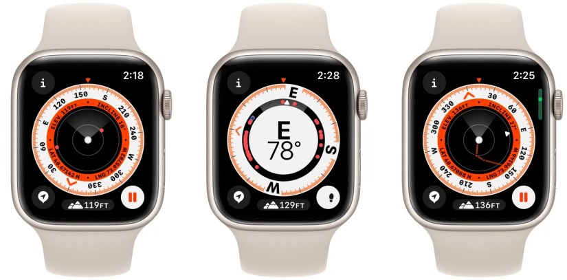 apple watch compass app showing waypoints and start button for Backtrack