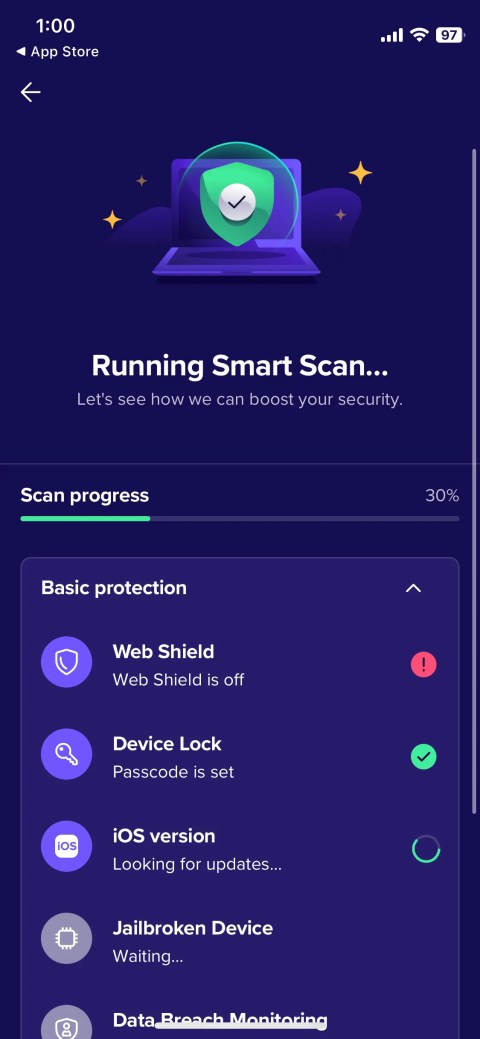 Screenshot of an Avast smart scan while running.