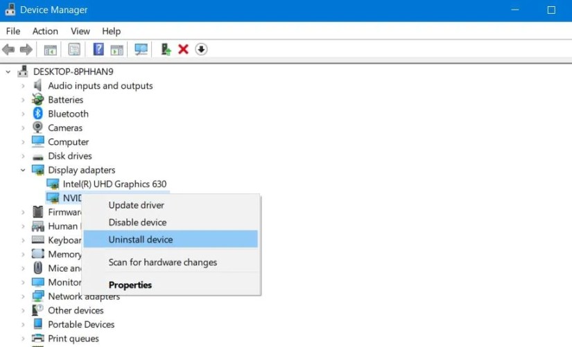 The Disable device option