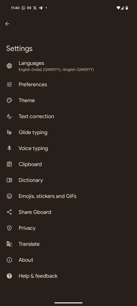 Gboard settings menu on Google Pixel 8
