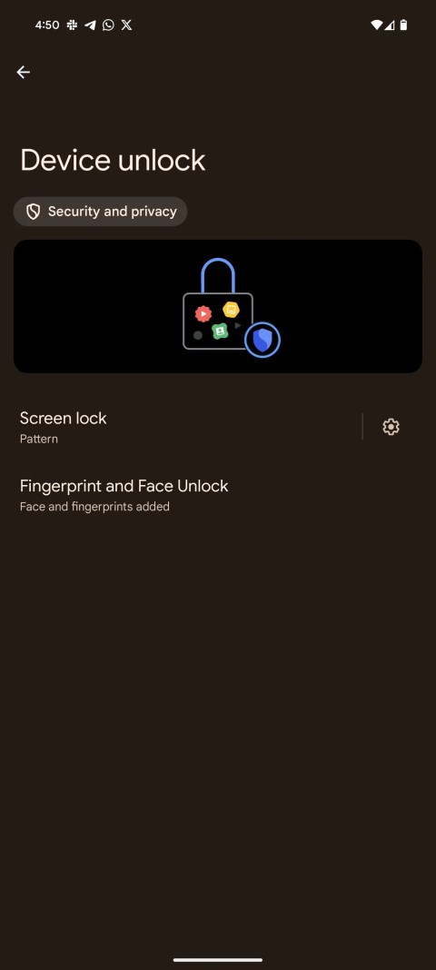 Device Unlock menu on Google Pixel 8