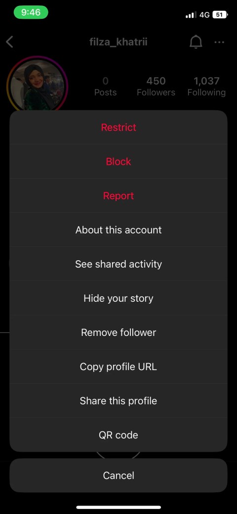 instructions that appear after tapping three dots on Instagram