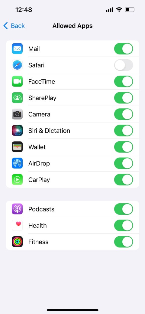 list of allowed apps in iphone content and privacy restrictions settings