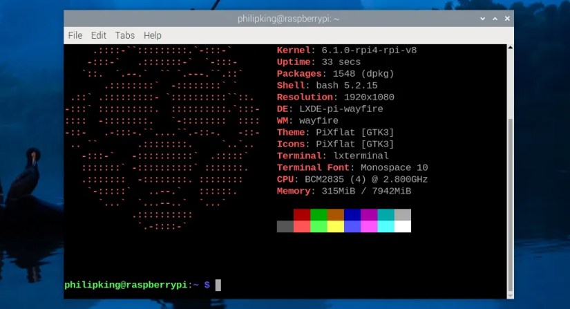 Running Neofetch in a terminal on Raspberry Pi 5