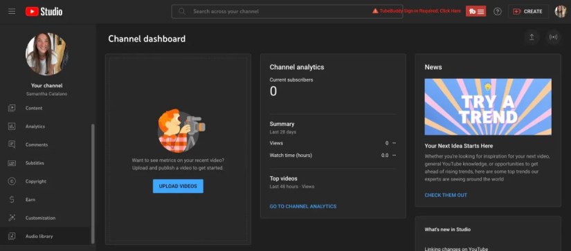 YouTube&rsquo;s audio library tab in YouTube Studio