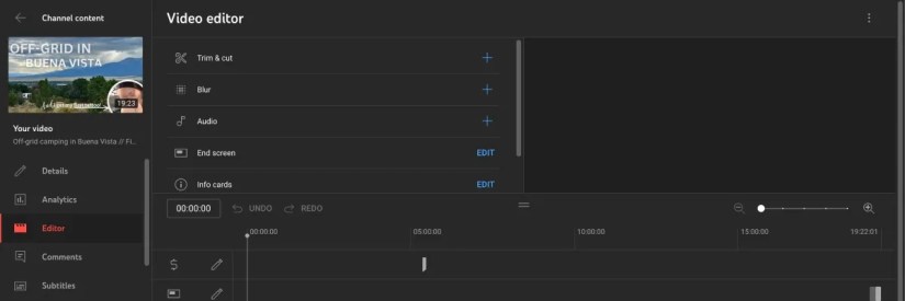 YouTube Studio Video Editor open