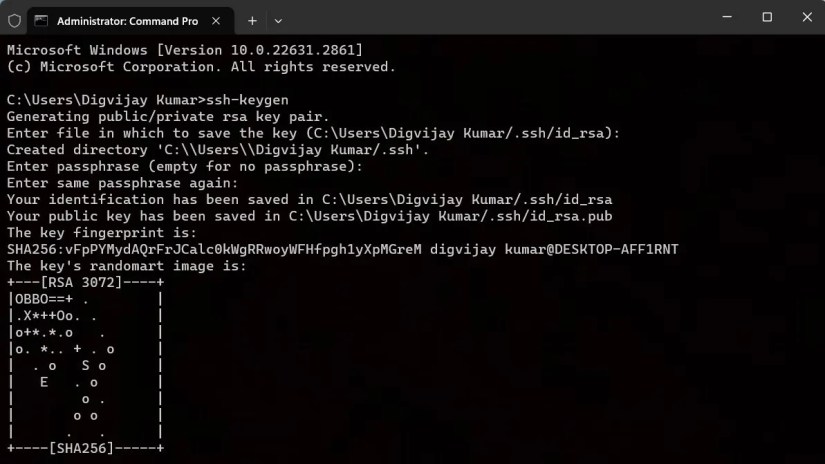 Generate SSH keys Using Command Prompt
