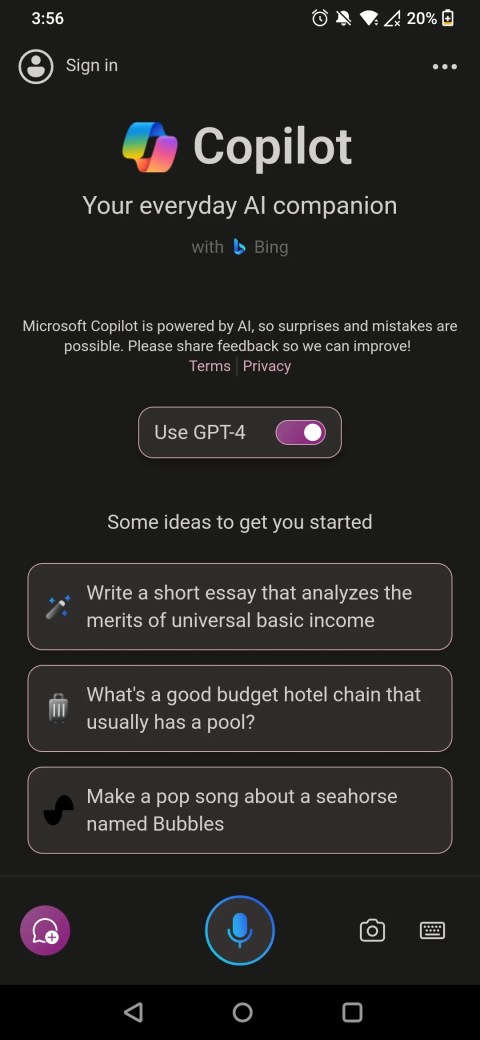 GPT-4 toggle in the Copilot app