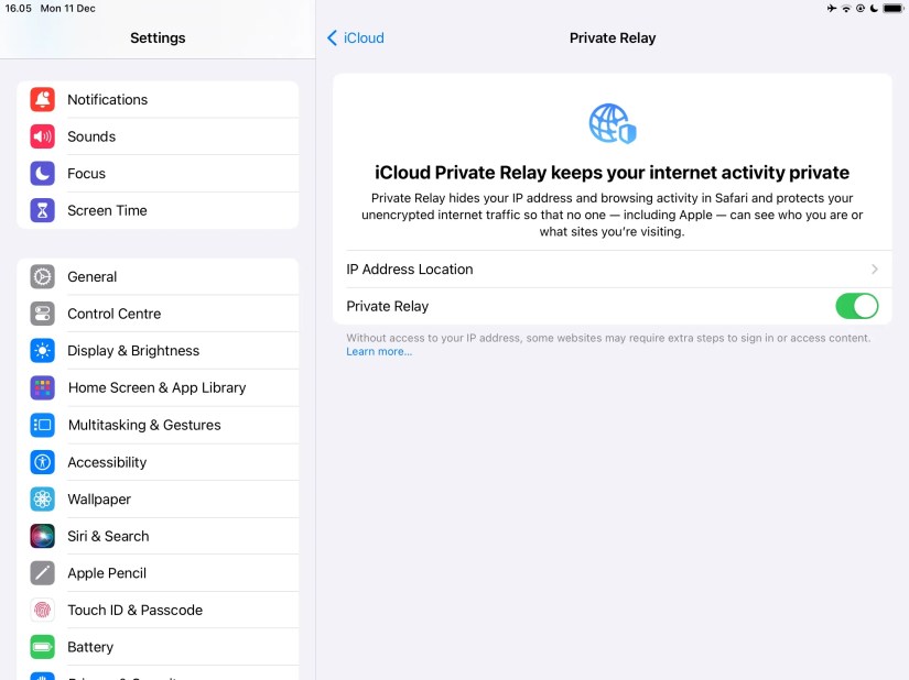 iCloud Private Relay Select Location in Settings