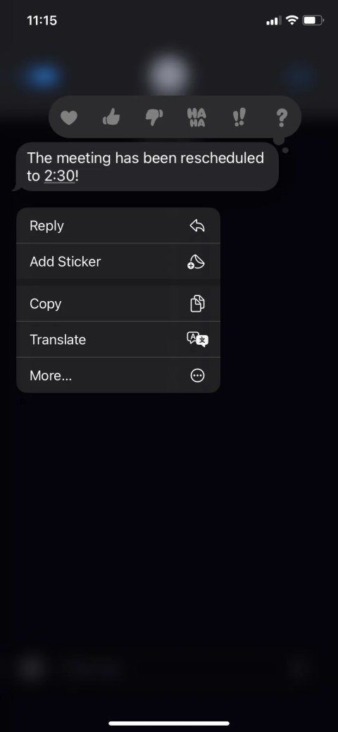 iMessage reacting to a message with a sticker option