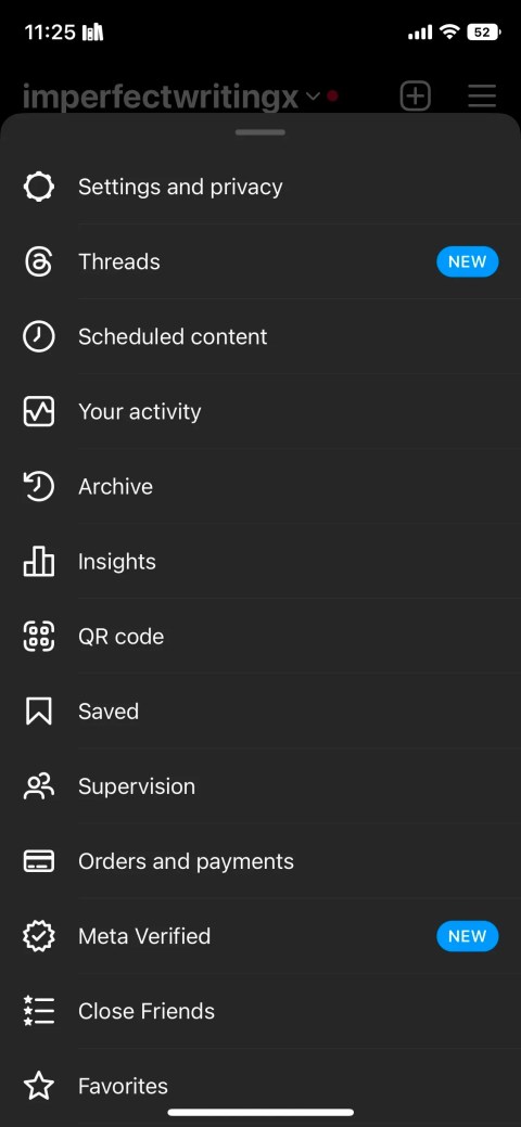 options that appear when u tap three lined icon