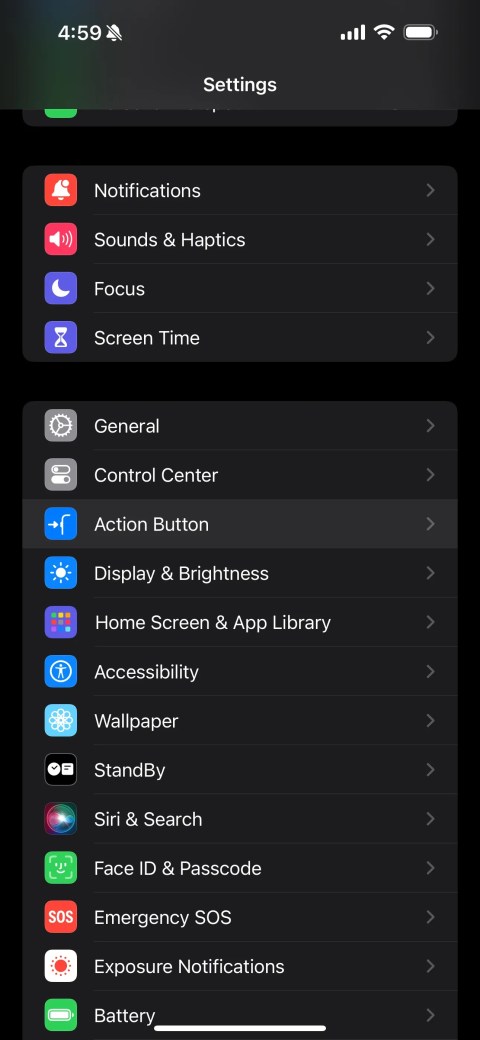 iOS Settings app Action Button category
