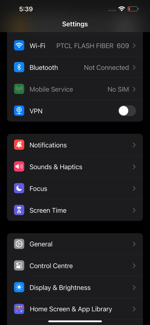 settings app on iPhone