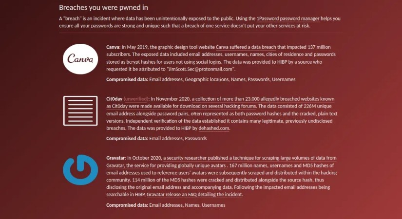 checking whether my email address was found in any data breaches on haveibeenpwned