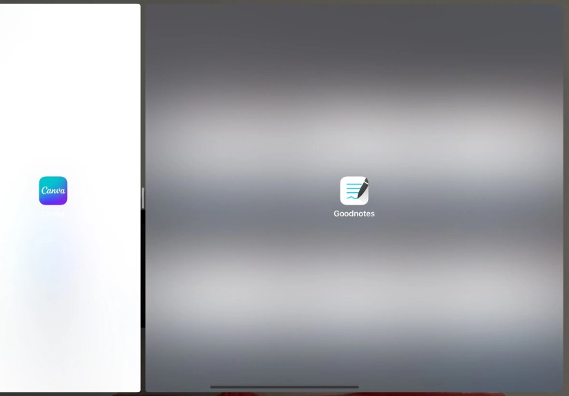 Split view displaying Canva and GoodNotes apps side by side