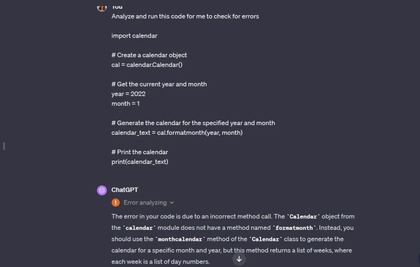 screenshot of ChatGPT python response in desktop browser