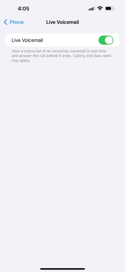 iOS live voicemail setting toggle on