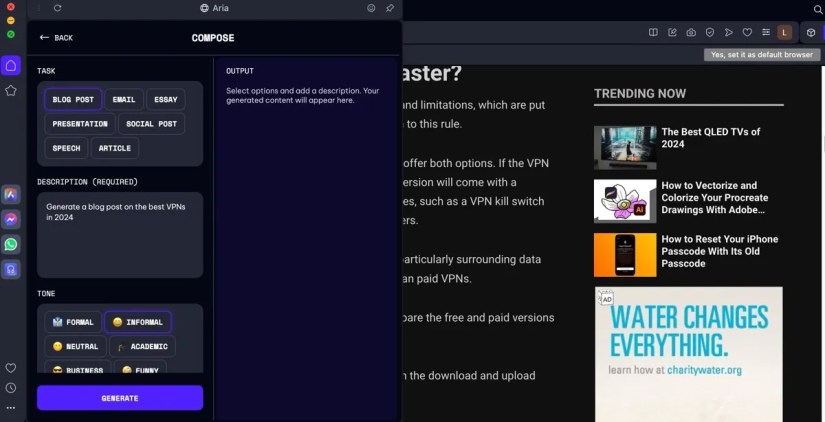 Opera’s Aria compose feature
