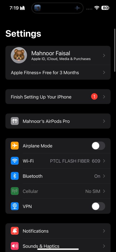 settings app on iPhone