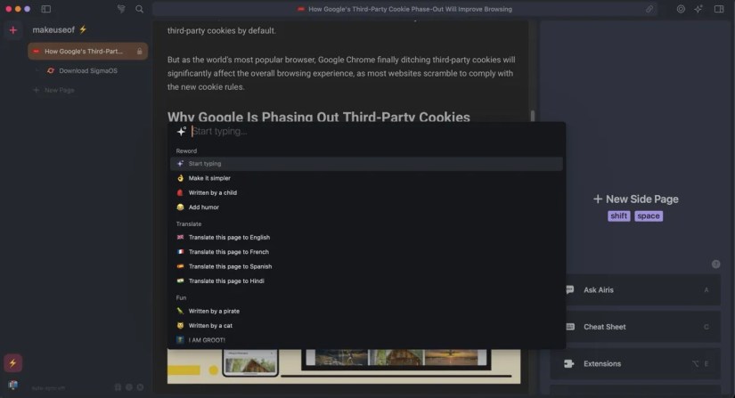 SigmaOS' Airis prompts