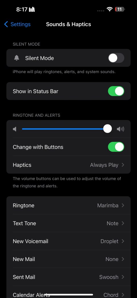 sound and haptics settings on an iPhone