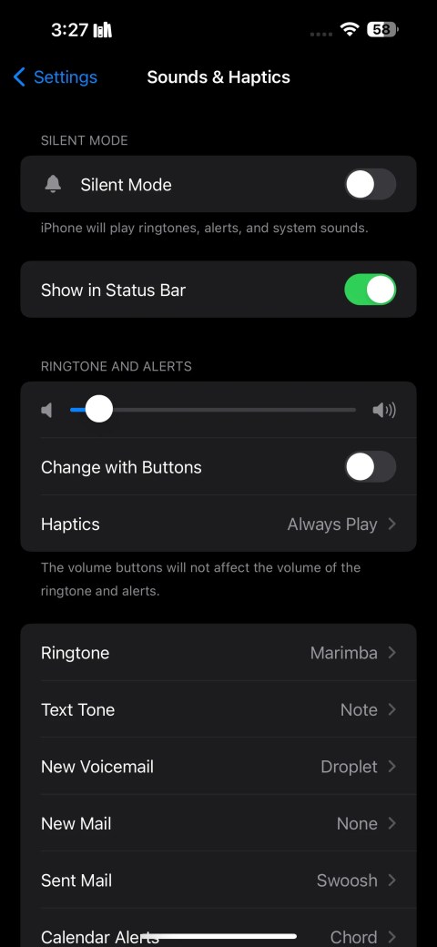sound &amp; haptics settings on an iphone