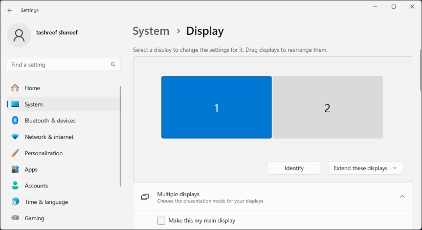 Windows 11 Display Settings Showing a Selected Display