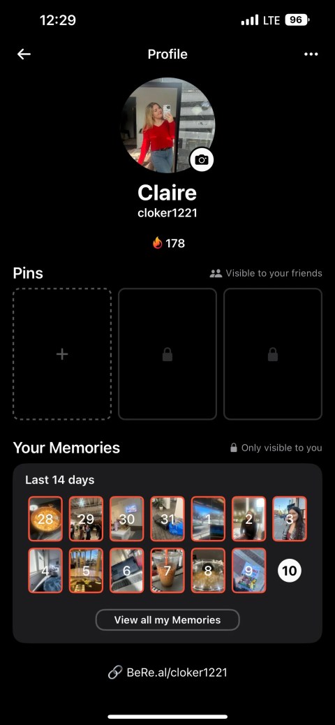 BeReal streak on profile