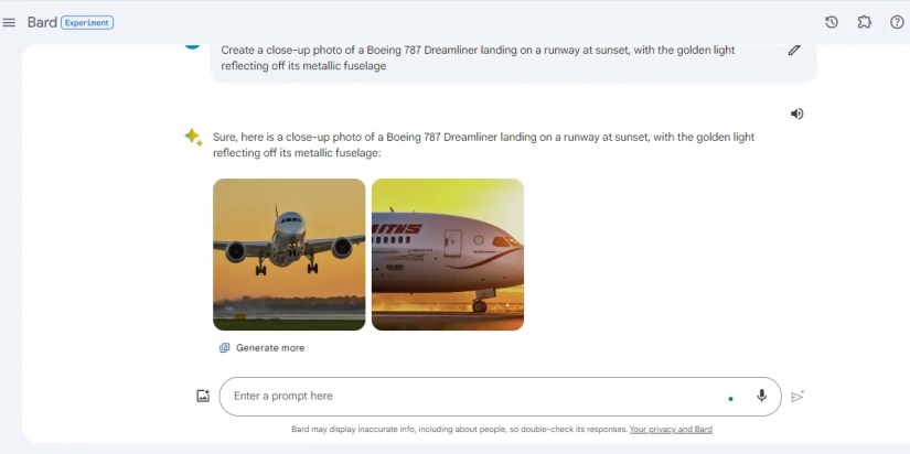 using bard to generate image of airplane