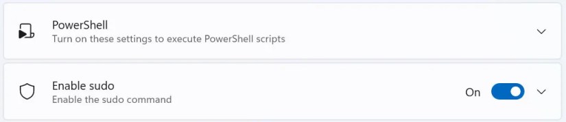 Enabling sudo on Window in the Settings app