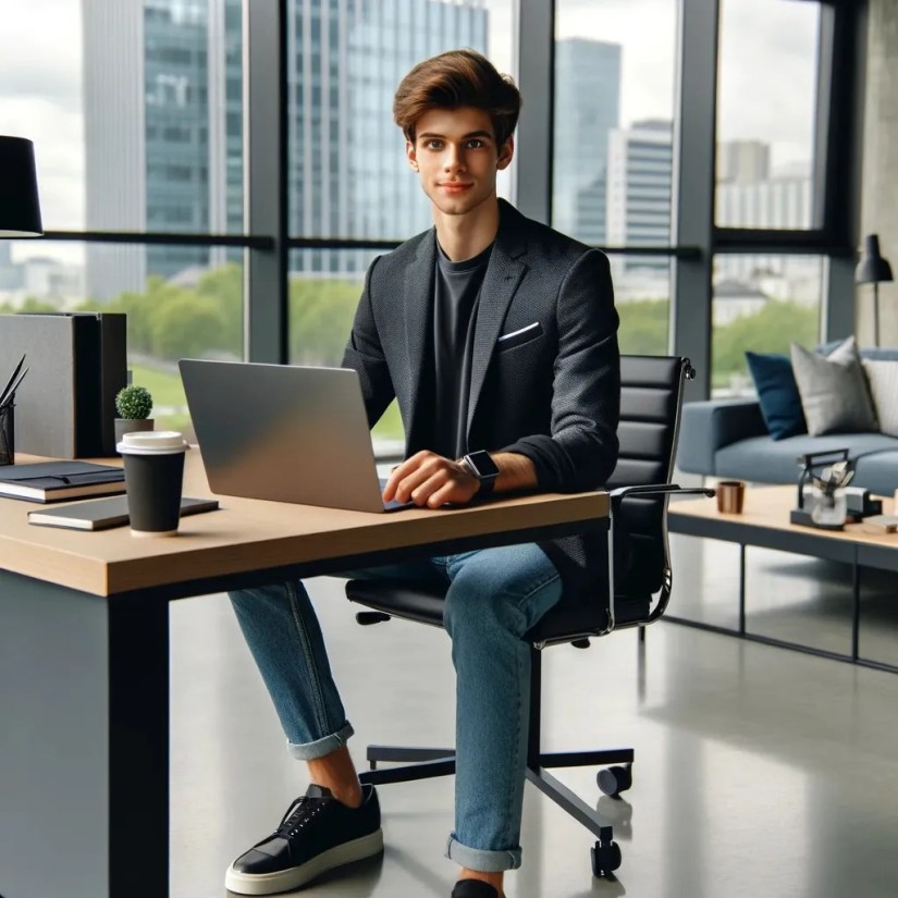 AI image of person at desk in an office