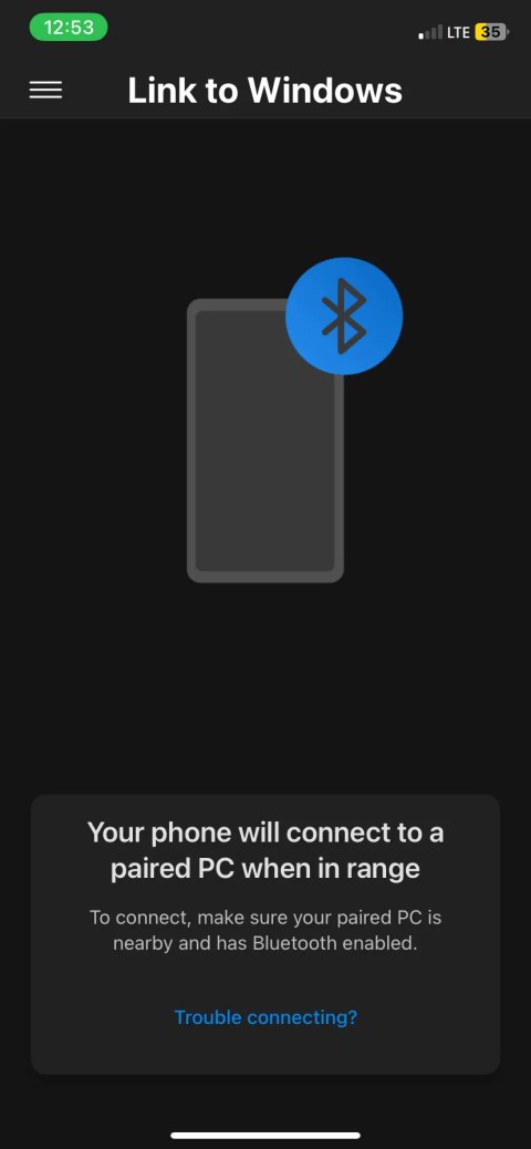 The screen that appears when you first open the Link to Windows app on iPhone.