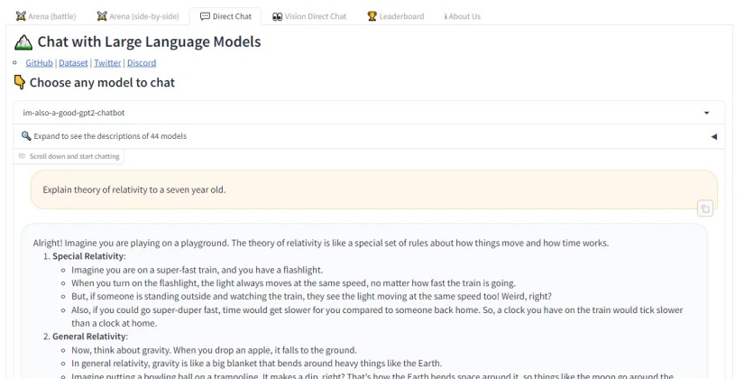 LMSYS Direct Chat using gpt-2 chatbot