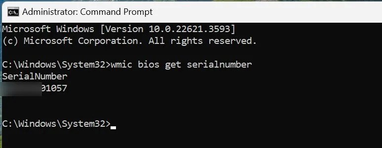 Finding the serial number from Command Prompt on Windows.