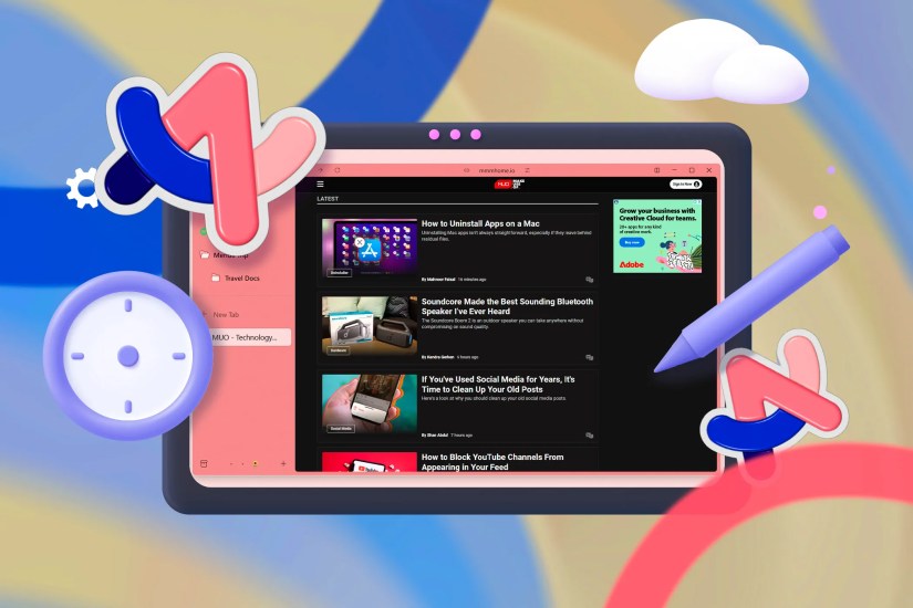 3D illustration of a screen with the Arc browser open and some productivity-related icons around it.