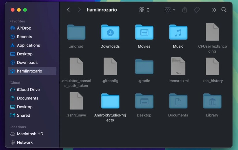 A Finder window showing the hidden user Library folder in macOS