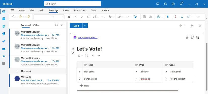 A Voting Loop Component embedded in an email in Outlook