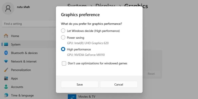 Graphics Preference Option in Windows 11