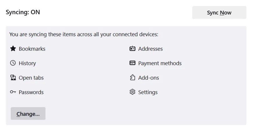 my data is synced across all devices in firefox