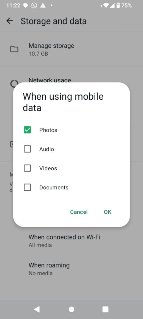 When using mobile data settings WhatsApp