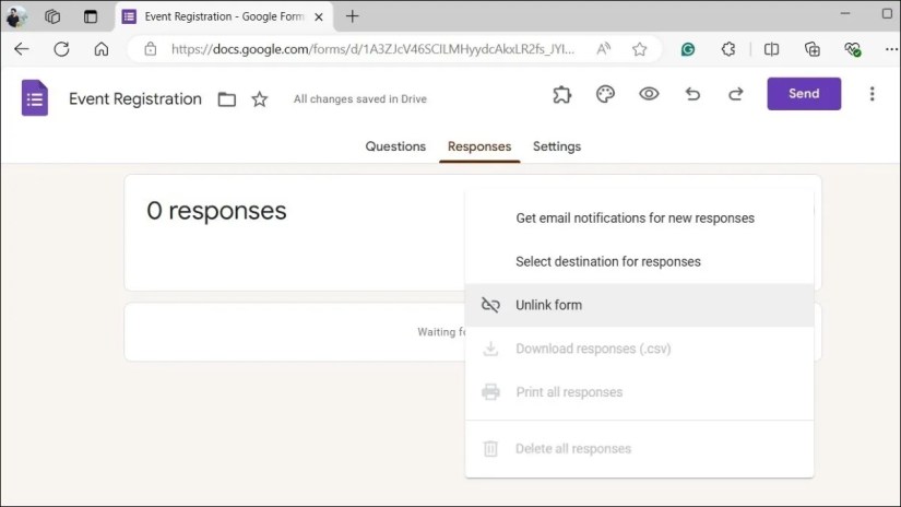 Unlink a Google Form From Spreadsheet