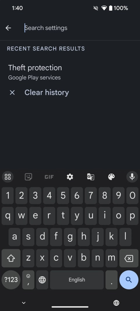 Searching for &ldquo;theft protection&rdquo; in Android settings