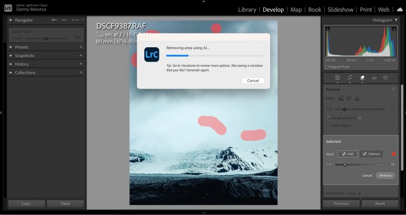 The Generative AI Spot Removal Tool in Adobe Lightroom